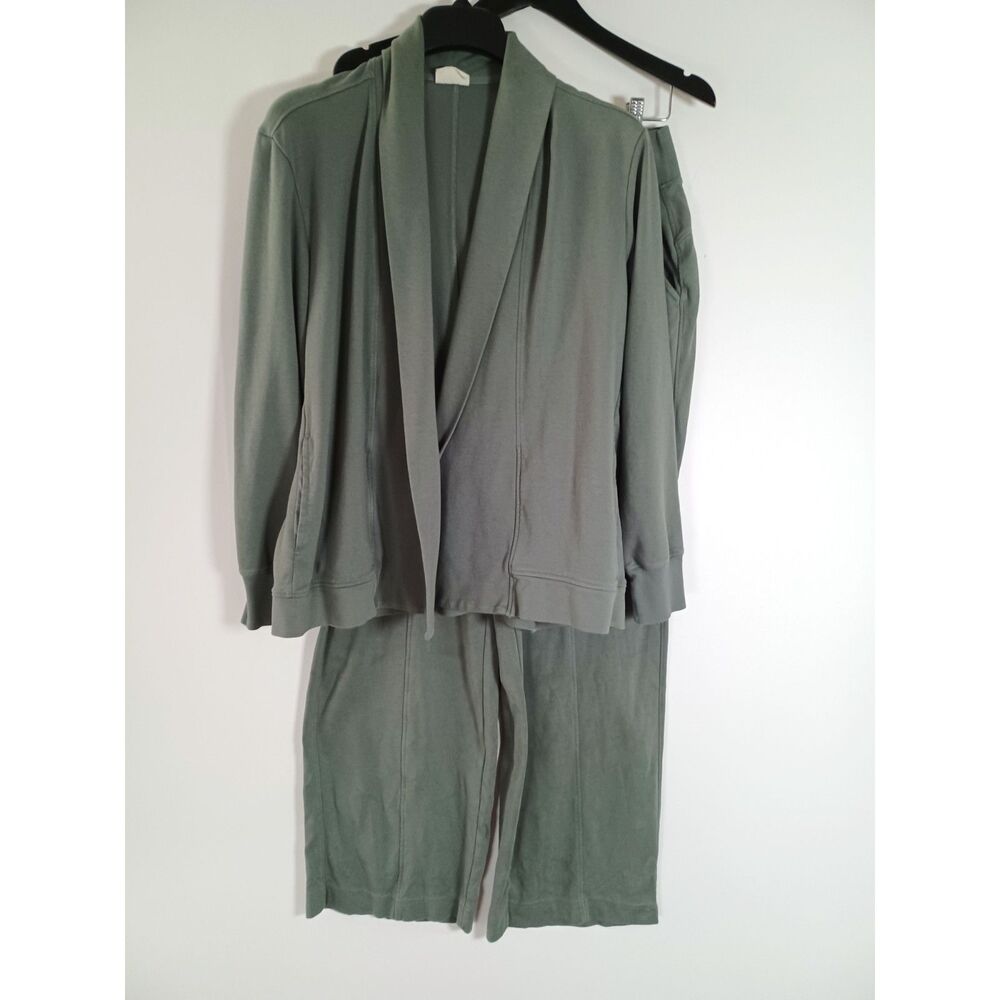 Pact Airplane Set Cardigan + Pintuck Wide Leg Pant W9J Green Lounge Comfy Casual